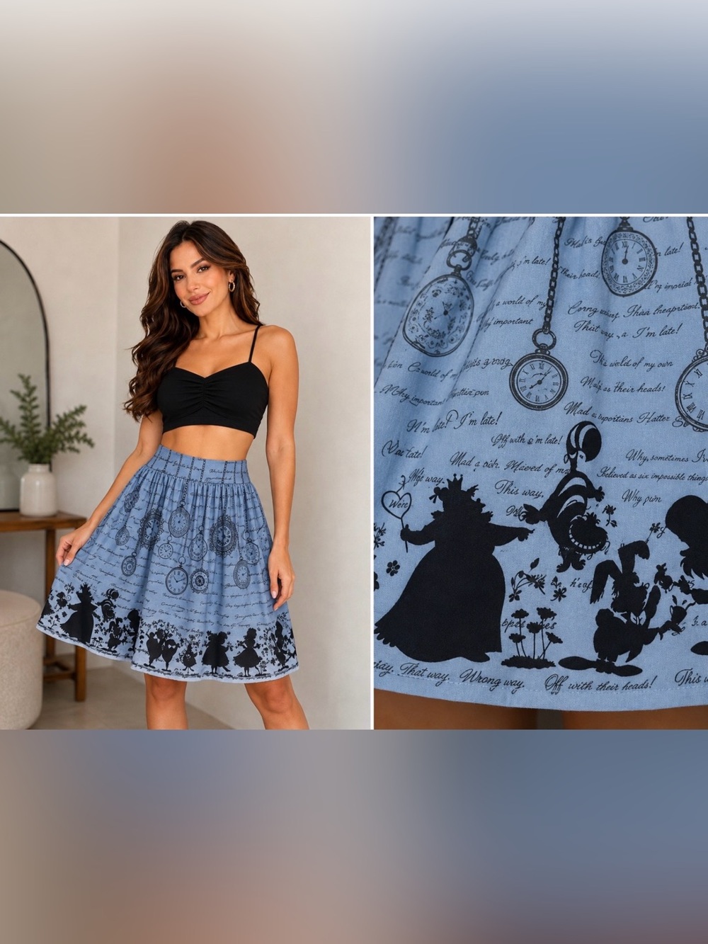 Her Universe Disney Alice in Wonderland Clock Skirt Size L